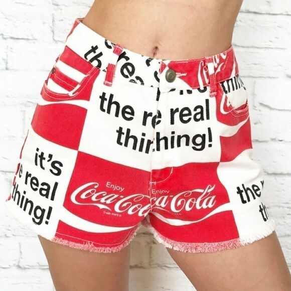 Authentic Coca-Cola coke high-waisted jean shorts Small - Picture 1 of 5